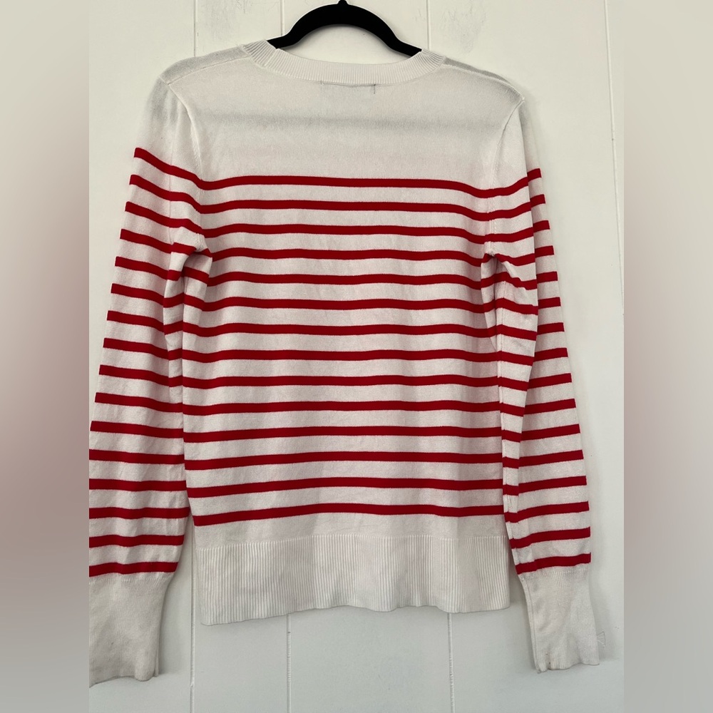 Marled LOVE Sweater Red Stripe White Crewneck Pullover Size Medium - Picture 11 of 11
